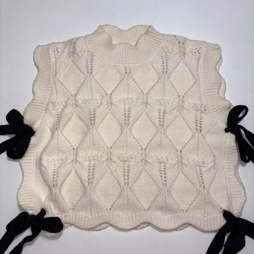Mable Cream and Black Cowl Neck Sweater with Intricate Knit